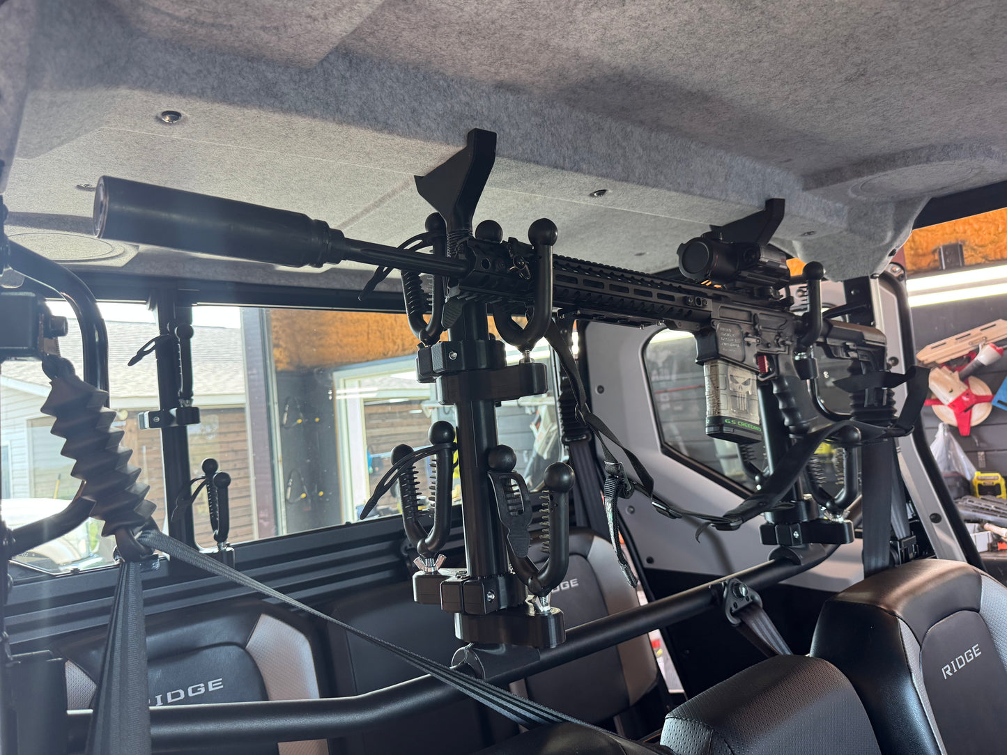 Kawasaki Ridge Crew, Camo HVAC, Mid Cage, 2,3, and 4 Place Rifle Mounting System